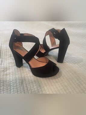 Black Suede Crisscross Platform Heels -